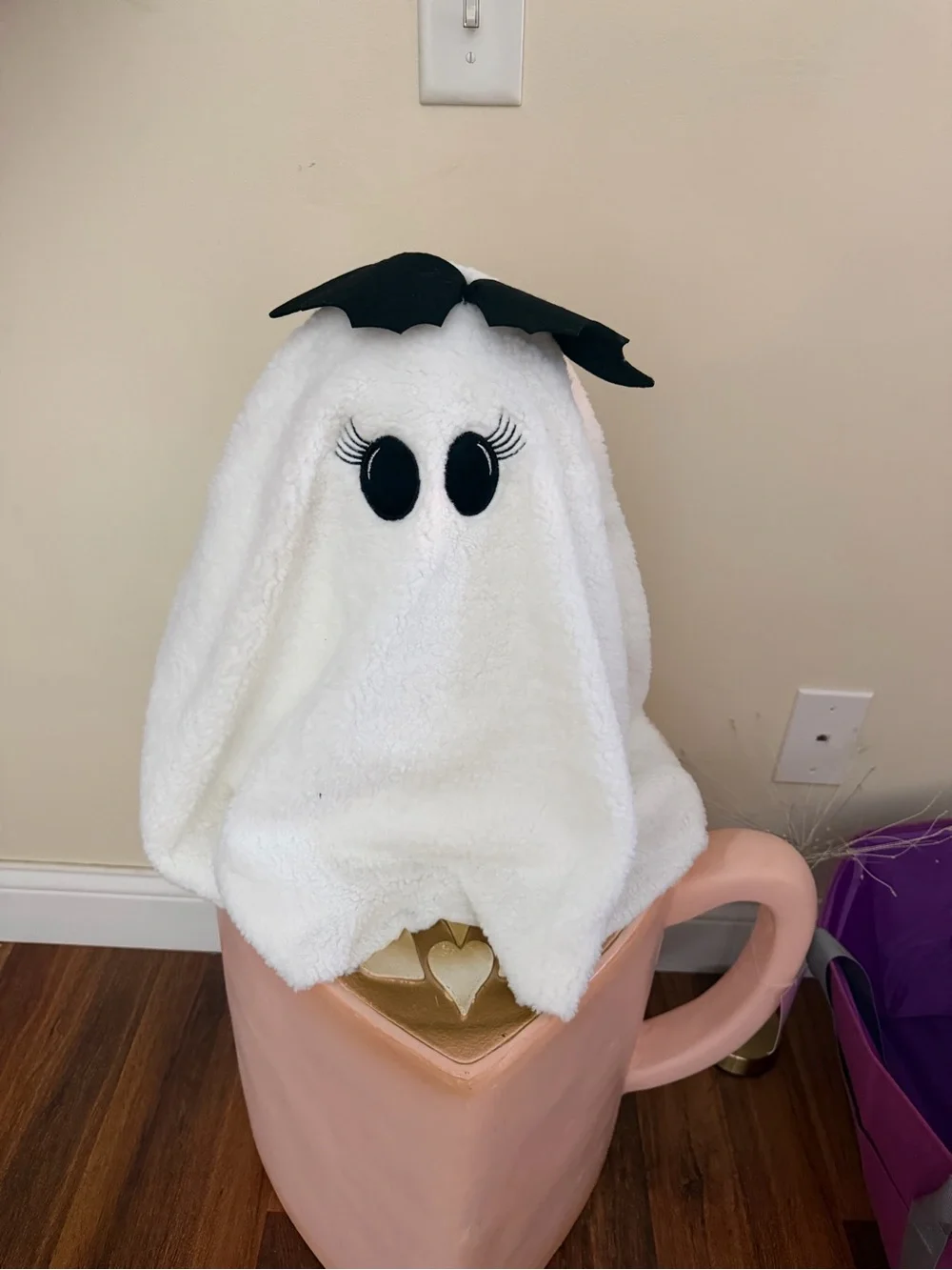 Magical Season Halloween Ghost with Bat Bow Weighted Standing Pillow